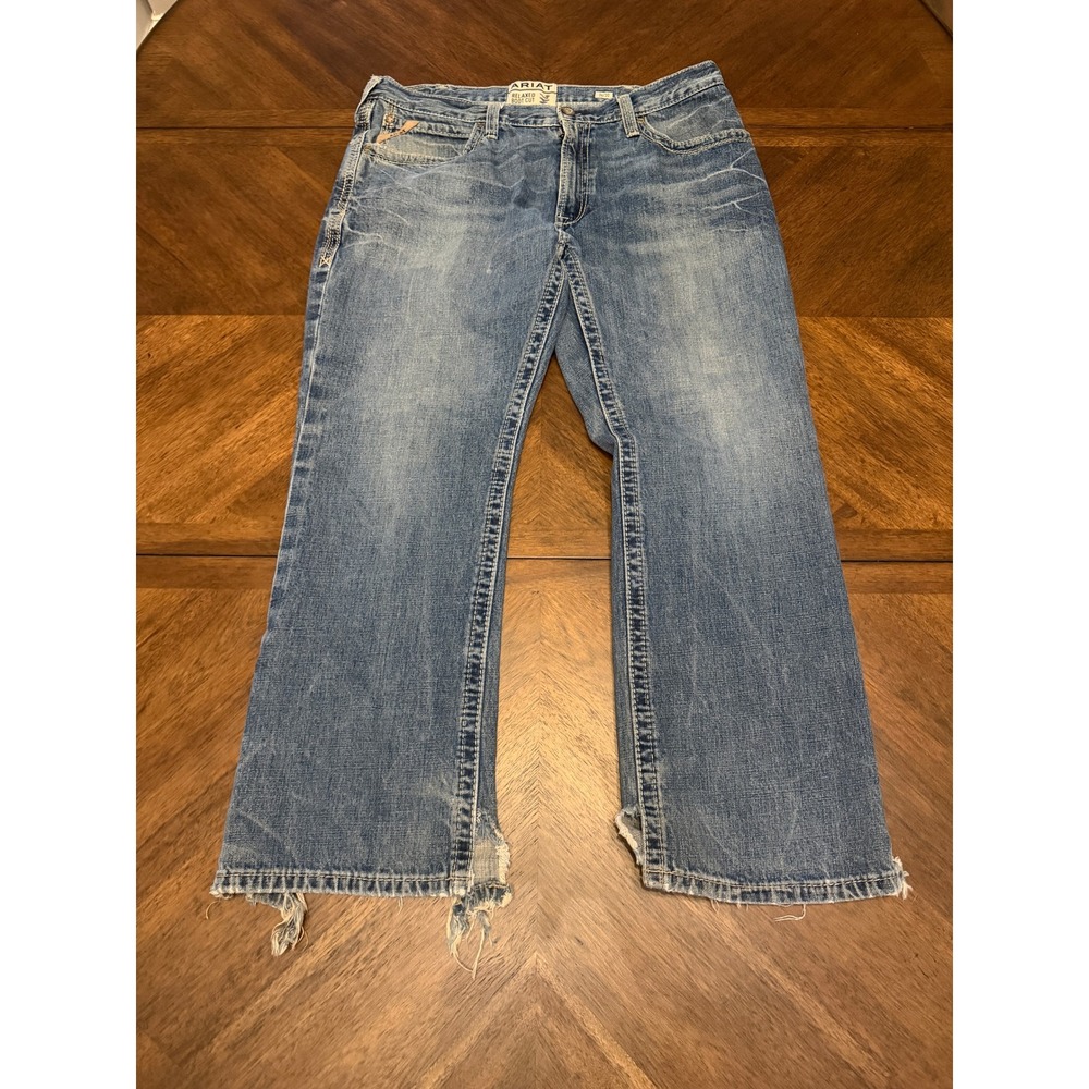 Ariat M4 Relaxed Boot Cut Jeans Mens 36x30 Blue Denim Medium Wash Distressed